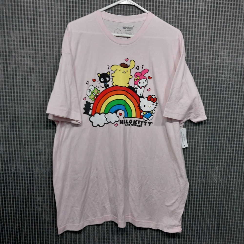 Sanrio Women T-Shirt Hello Kitty and Friends Rainbow Graphic 2XL Pink